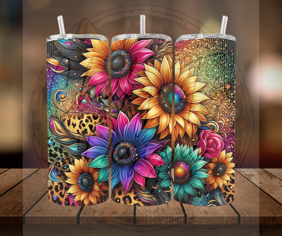 Tumbler - "rainbow sunflower cheetah2"