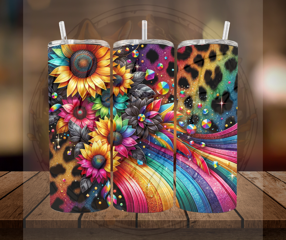 Tumbler - "rainbow sunflower cheetah"