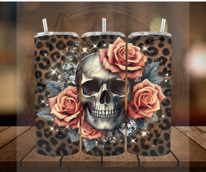 Tumbler - "skull rose cheetah"