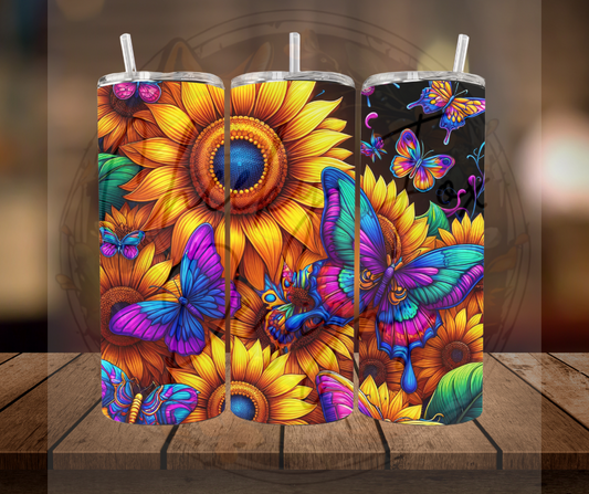 Tumbler - "bright sunflowers and butterflies"