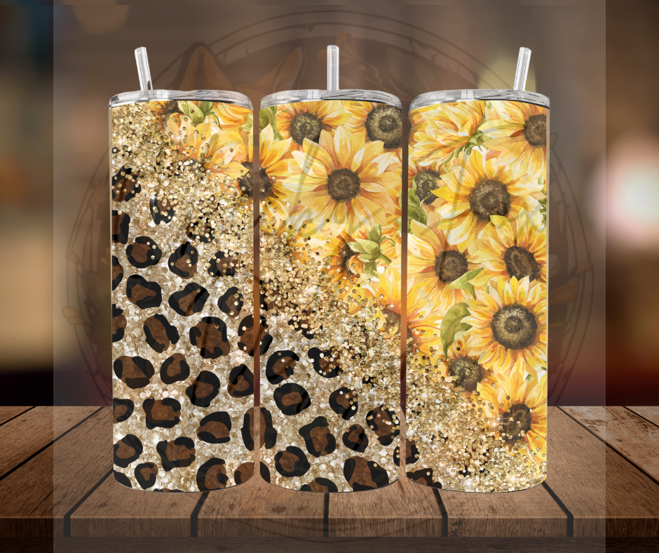 Tumbler - "sunflower leopard glitter"